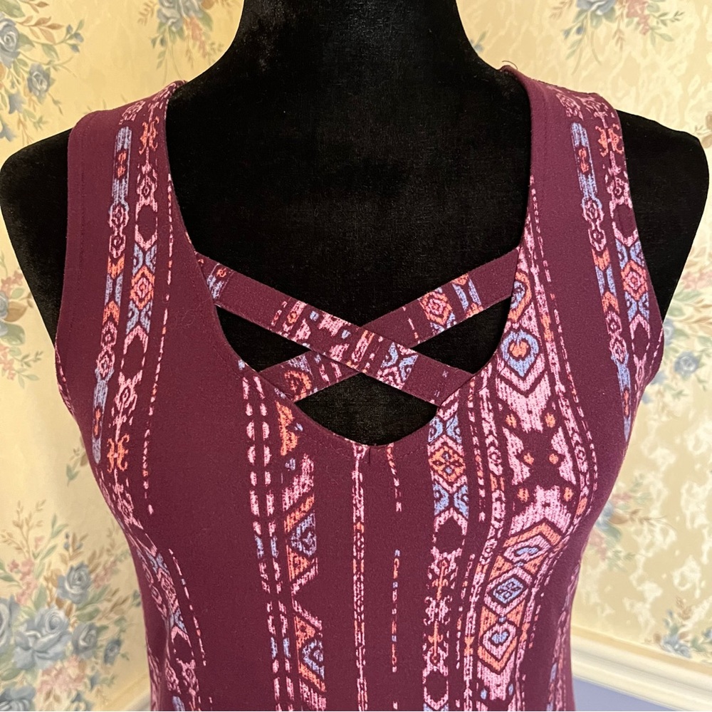 Mudd Women's Purple Pink boho Aztec Sleeveless Dress, Size XS - Picture 2 of 10